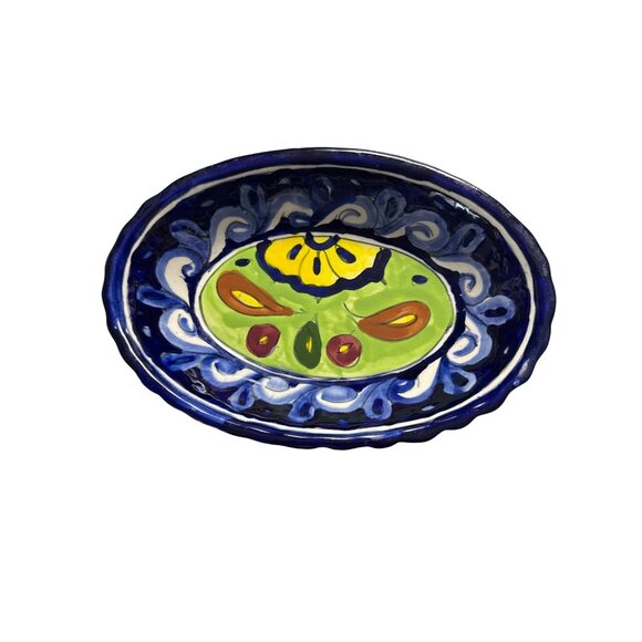 Handcrafted Mexican Talavera by Q Blue Ceramic Oval Serving Bowl  9.25" x 6.25" - Picture 1 of 7